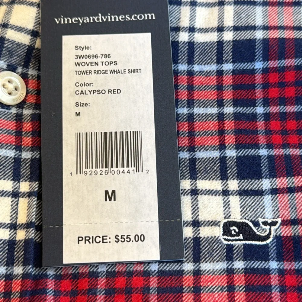 Vineyard Vines Boys Flannel Shirt Whale Button Down M 12/14  Blue Red White NWT